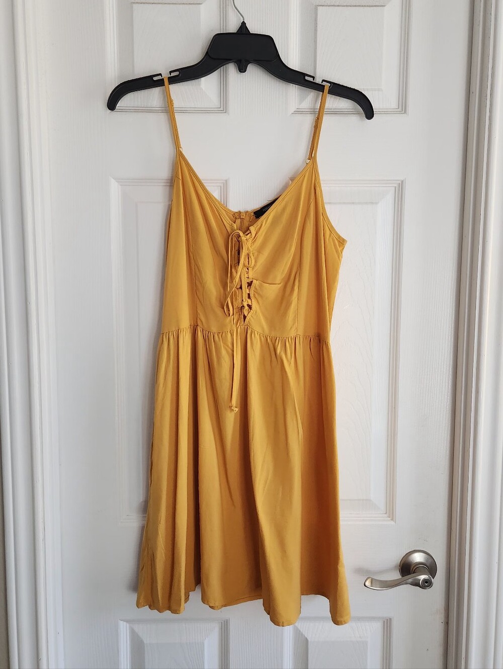 Mustard Yellow Tie-Front Spaghetti Strap Mini Dress